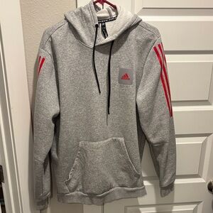 Adidas Heather Gray Hoodie with Red Stripes